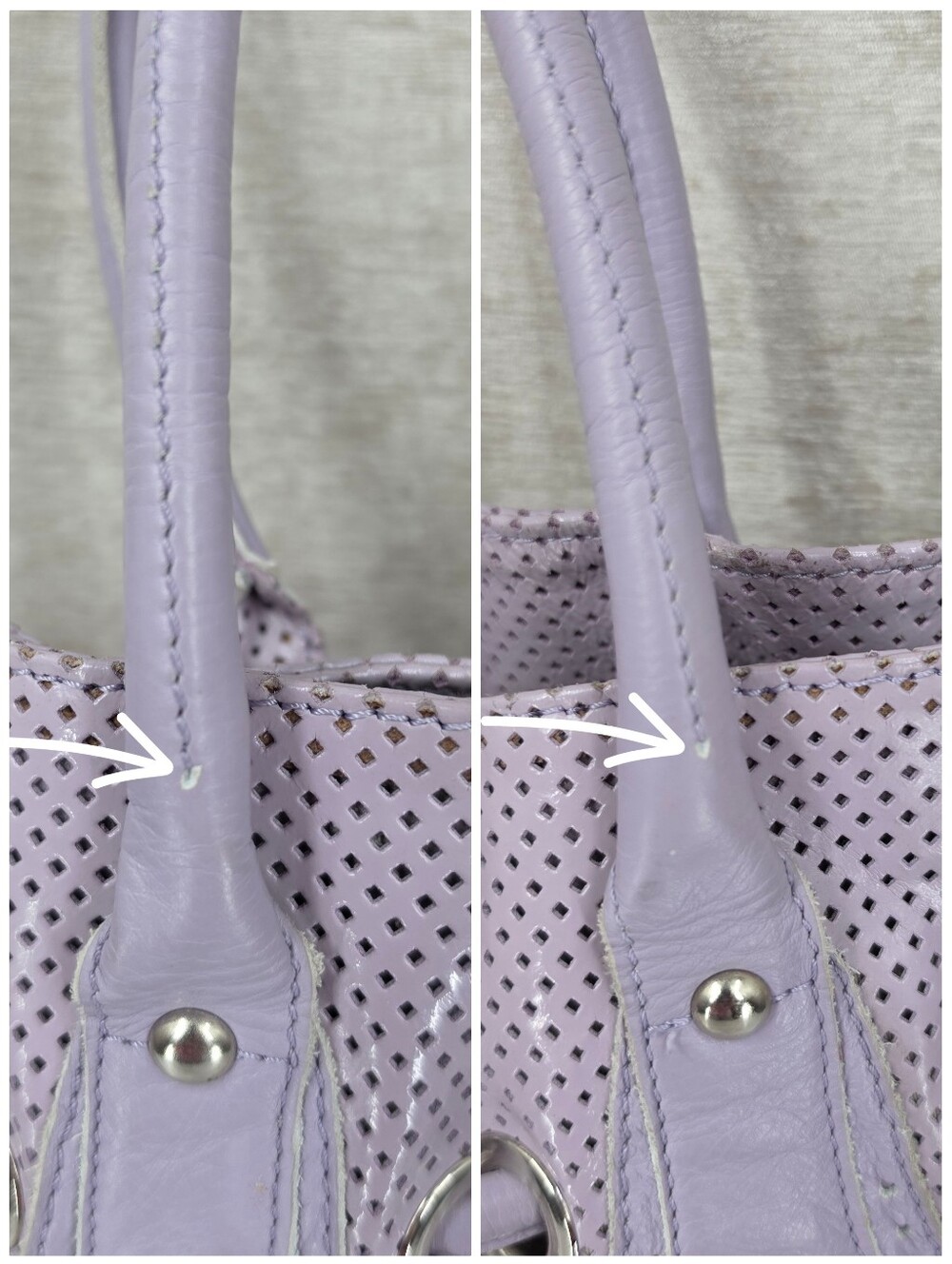 Innue Italian Leather Lavender Perforated Drawcord Tote Bag Women's Shoulder Bag - Picture 13 of 15